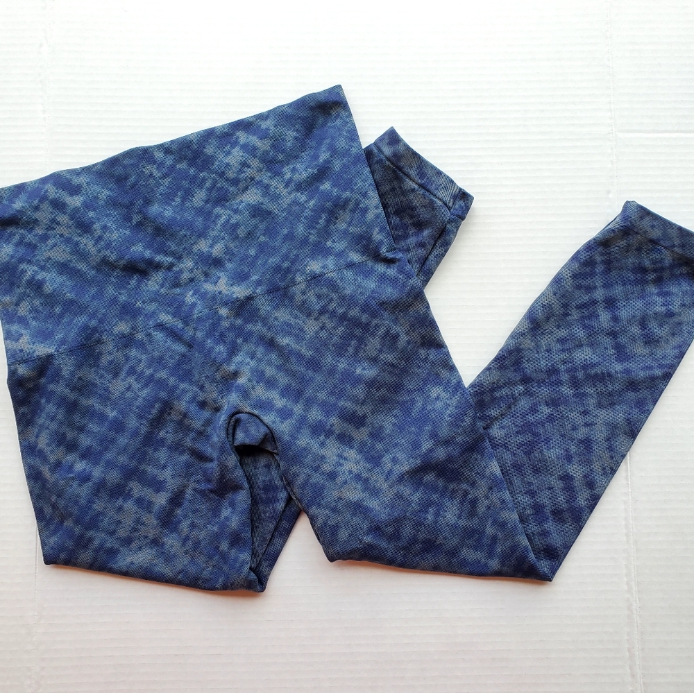 SPANX Blue & Gray Tie Dye Seamless Leggings XL